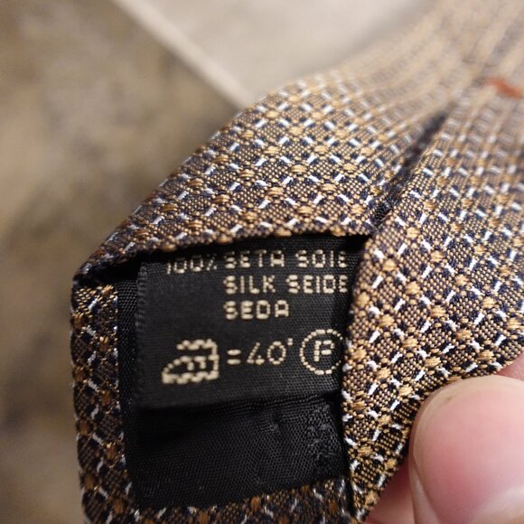 Ermenegildo Zegna Silk Tie Made in Italy Brown Micro Check Pattern - Picture 4 of 8